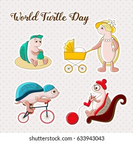 World Turtle Day. Illustration for the holiday. Funny Family. Perfect for design greeting card, invitations, promotions.