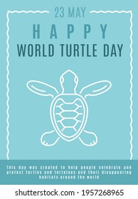 World turtle day in May. International event. Save oceans and seas. Ecological problem. Environmental crisis. National awareness. Editable vector illustration in a outline style.