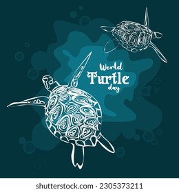 World Turtle Day on May 23. Turtle silhouette vector illustration for poster, banner, social media post, card