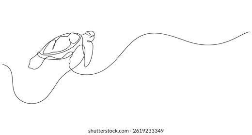 World turtle day save oceans concept. turtle swimming underwater one line drawing continuous hand drawn decorative art