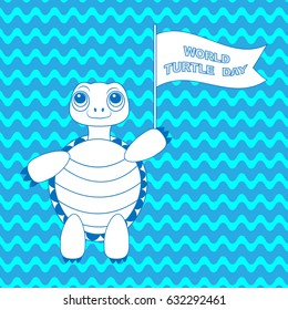World Turtle Day. Vector illustration on blue background.