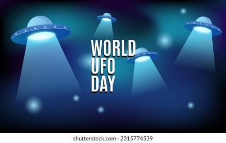 World ufo day 2 july, Poster banner greeting card illustration design with UFO in background galaxy night purple