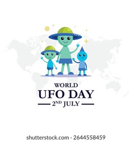 World ufo day 2 july. UFO worlds day. poster greeting card illustration design.