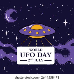 World ufo day 2 july. UFO worlds day. poster greeting card illustration design.