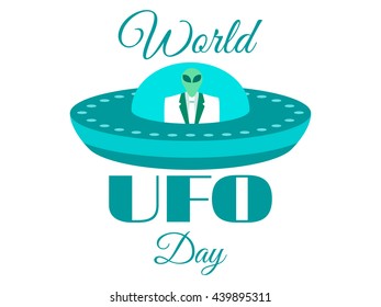 World UFO Day, the alien in a spaceship. Vector illustration.
