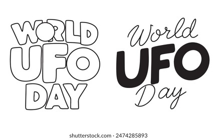 Letras de texto de colección del Día Mundial de los OVNI. Arte vectorial dibujado a mano.
