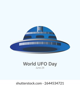 World UFO Day commemorates two separate dates, June 24 and July 2, vector illustration. Flying unidentified flying object.