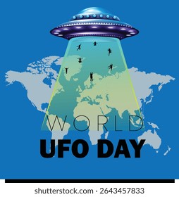 World UFO Day concept with Aliens Abducting Humans from Earth vector illustration poster design 