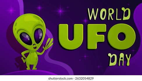 Dia Mundial do OVNI. Bela onda alienígena verde. Ilustração vetorial, faixa, cartão-postal
