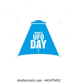 World UFO Day. Flying saucer. Planet and spaceship. Vector. EPS10