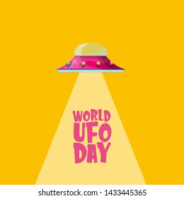 world ufo day greeting card or print with flying . Cartoon Flying Saucer