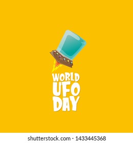 world ufo day greeting card or print with flying . Cartoon Flying Saucer