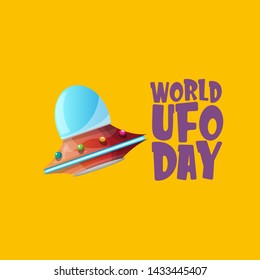 world ufo day greeting card or print with flying . Cartoon Flying Saucer