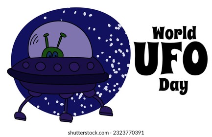 World UFO Day, idea for a horizontal poster, banner, flyer, postcard vector illustration