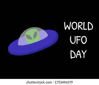 World Ufo day. International UFO Day vector banner with cartoon alien