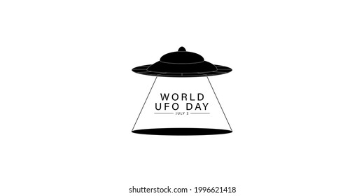 World UFO Day. July 2. Flying saucer in space. Aliens visit the earth for research