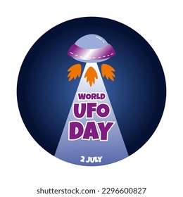 World Ufo Day is July 2. Banner with flying saucer. Illustration for holiday.