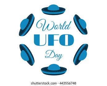 World UFO Day, planet and spaceship. Vector illustration.
