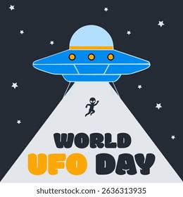 world ufo day poster banner flat color vector illustration template design vector illustration template design