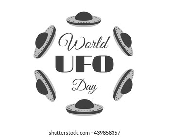 World UFO Day. Spaceship. Flying saucer. Vector illustration.