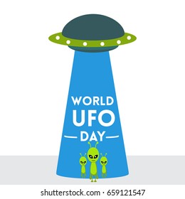 World UFO Day vector design for banner, poster and social media. Alien with spaceship illustration.