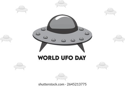 World UFO Day Vetor Illustration - Apresenta nave alienígena, estrelas e elementos de ficção científica. Melhor para projetos com temática espacial, eventos de conscientização, cartazes, educação e projetos de celebração extraterrestres.