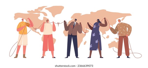 World United By Threads Of Diversity. Characters From All Walks Of Life Connected On A Global Tapestry, Vector