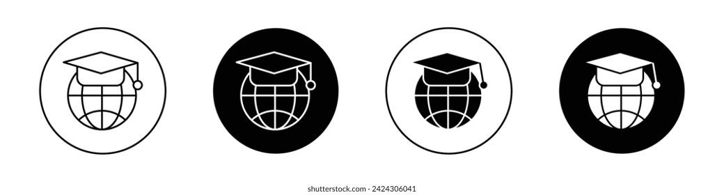 World University Icon Set. Education global study vector symbol in a black filled and outlined style. Knowledge Frontier Sign.