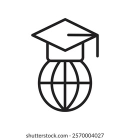 World university icon Vector flat thin line illustration