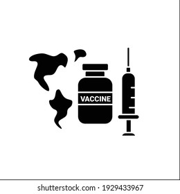 World vaccination glyph icon. Health care, worldwide vaccination. Necessarily fight against covid19. Stop coronavirus pandemic.Filled flat sign. Isolated silhouette vector illustration