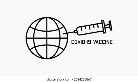 Cartel mundial del vector de vacunación. Las jeringas de la vacuna COVID-19 Coronavirus se inyectan en todo el planeta Tierra.