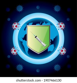 world vaccine covid 19 coronavirus shield syringe protection vector illustration