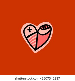 World Valentine's Day red heart, cubism, doodle geometry, Vector illustration.