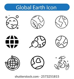 World vector art icon set, Earth icons, set Earth globe hemispheres with continents, globes with world maps on white background.