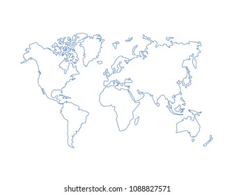World vector have blue line of continent in the world.