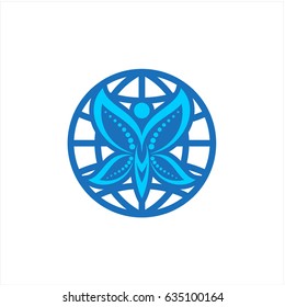 World vector icon with abstract butterfly