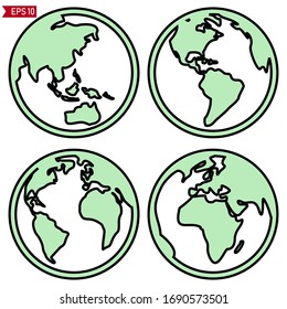 World vector icon set. Planet Earth Icons. Earth globe icon with a white background.
