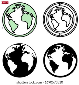 World vector icon set. Planet Earth Icons. Earth globe icon with a white background. Vector illustration.