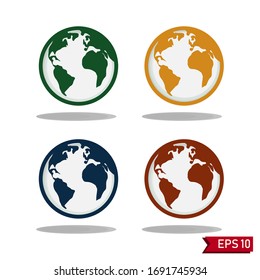 World vector icon set. Planet Earth Icons. Earth globe icon with a white background.