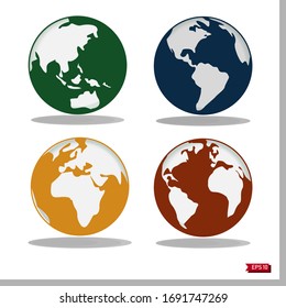 Conjunto de iconos de vector mundial. Iconos Planeta Tierra. Icono de globo terrestre con fondo blanco.
globo rojo, amarillo, verde y azul.