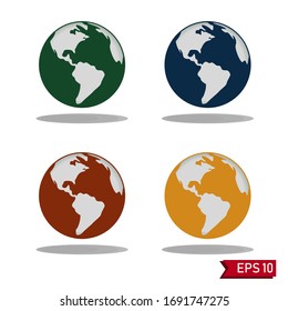 World vector icon set. Planet Earth Icons. Earth globe icon with a white background.
red, yellow, green and blue globe.