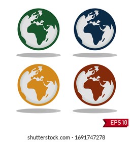World vector icon set. Planet Earth Icons. Earth globe icon with a white background.
red, yellow, green and blue globe.