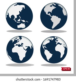 World vector icon set. Planet Earth Icons. Earth globe icon with a white background. blue globe.