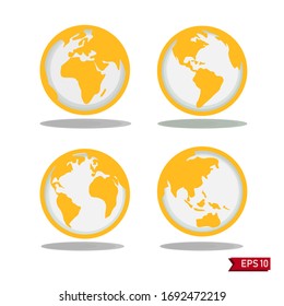 World vector icon set. Planet Earth Icons. Earth globe icon with a white background. Yellow globe.