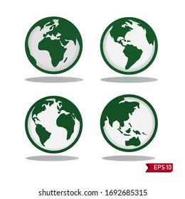 World vector icon set. Planet Earth Icons. Earth globe icon with a white background. green globe.