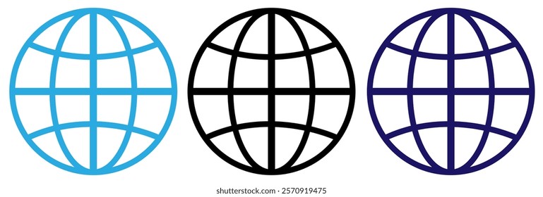 World vector icons. Globe icon illustration,  Earth Illustration. Globe Symbol and planet sign. World Wide Web Sign ,Isolated, Variations, eps10