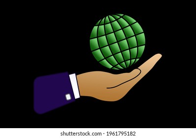 World vector illustration in the hands of a businessman.
The globe is in the hands of all of us.