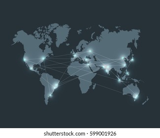 World vector map with connetcions. Internet concept