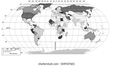 World vector map with countries and graticule