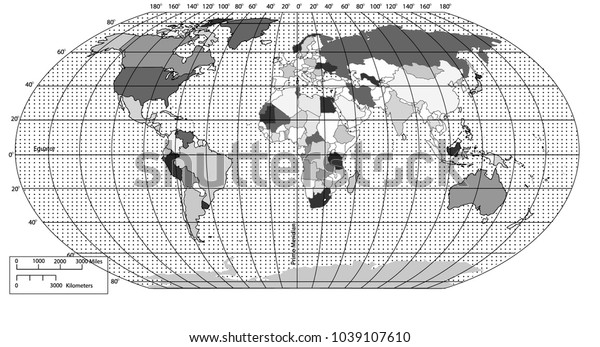 World vector map
with countries and
graticule